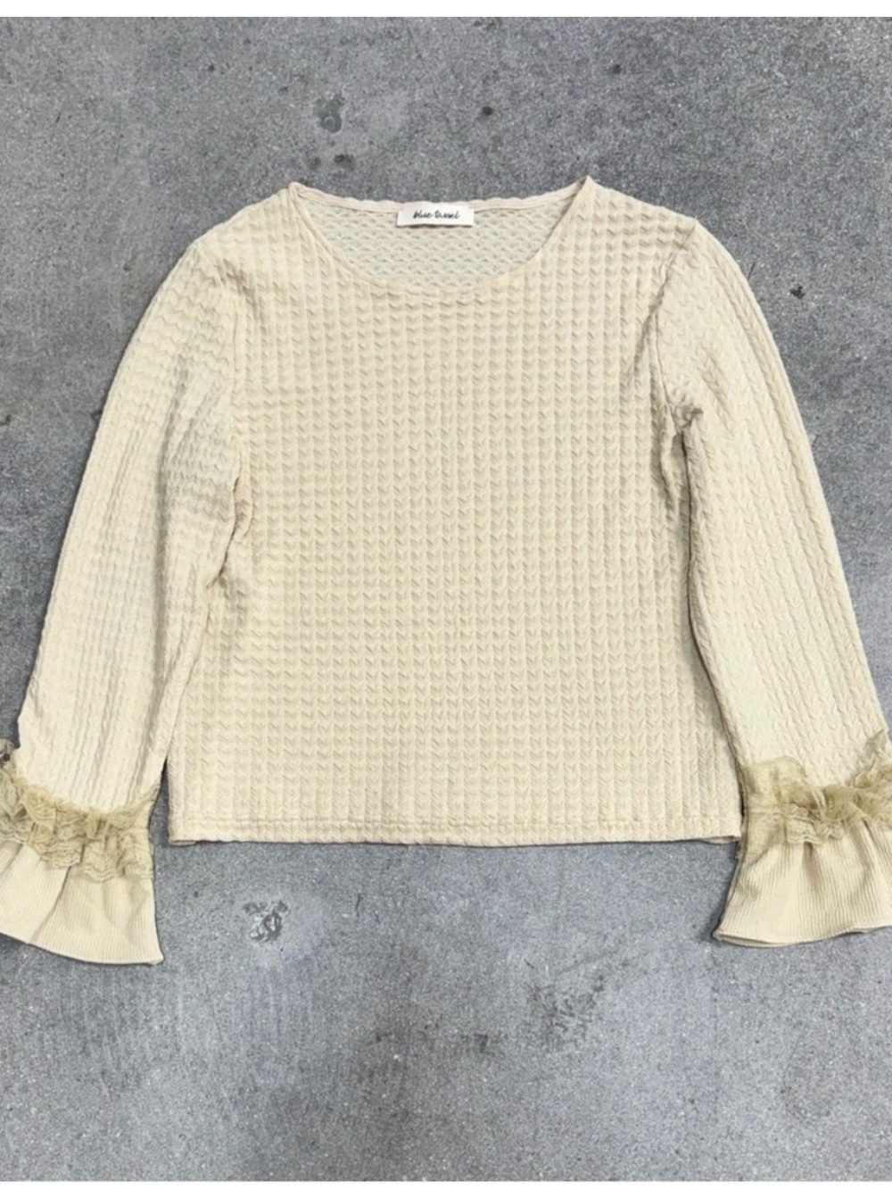 Blue Tassel Sample Ivory Textured Long Sleeve Top Cream NWOT